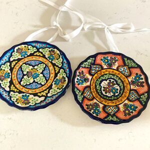 Puerto Rican Mexico Hand Painted Display Dish Colorful Ceramic Hanging Plates